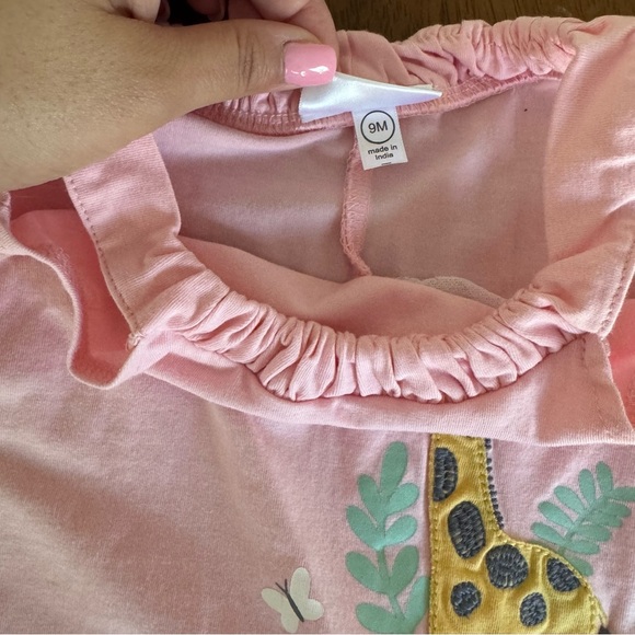 Minibamba Baby Girl Pink Giraffe Safari Tank Top and Ruffled Shorts Size 9M - Picture 4 of 5